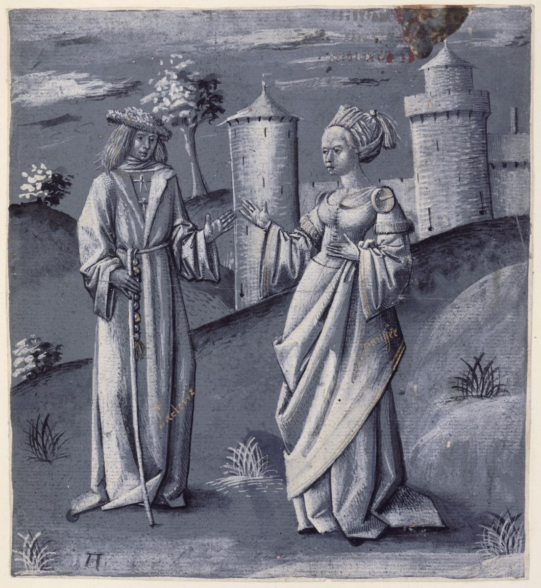 Allegorische Darstellung: Dichter und Muse oder Dichter und Gedanke