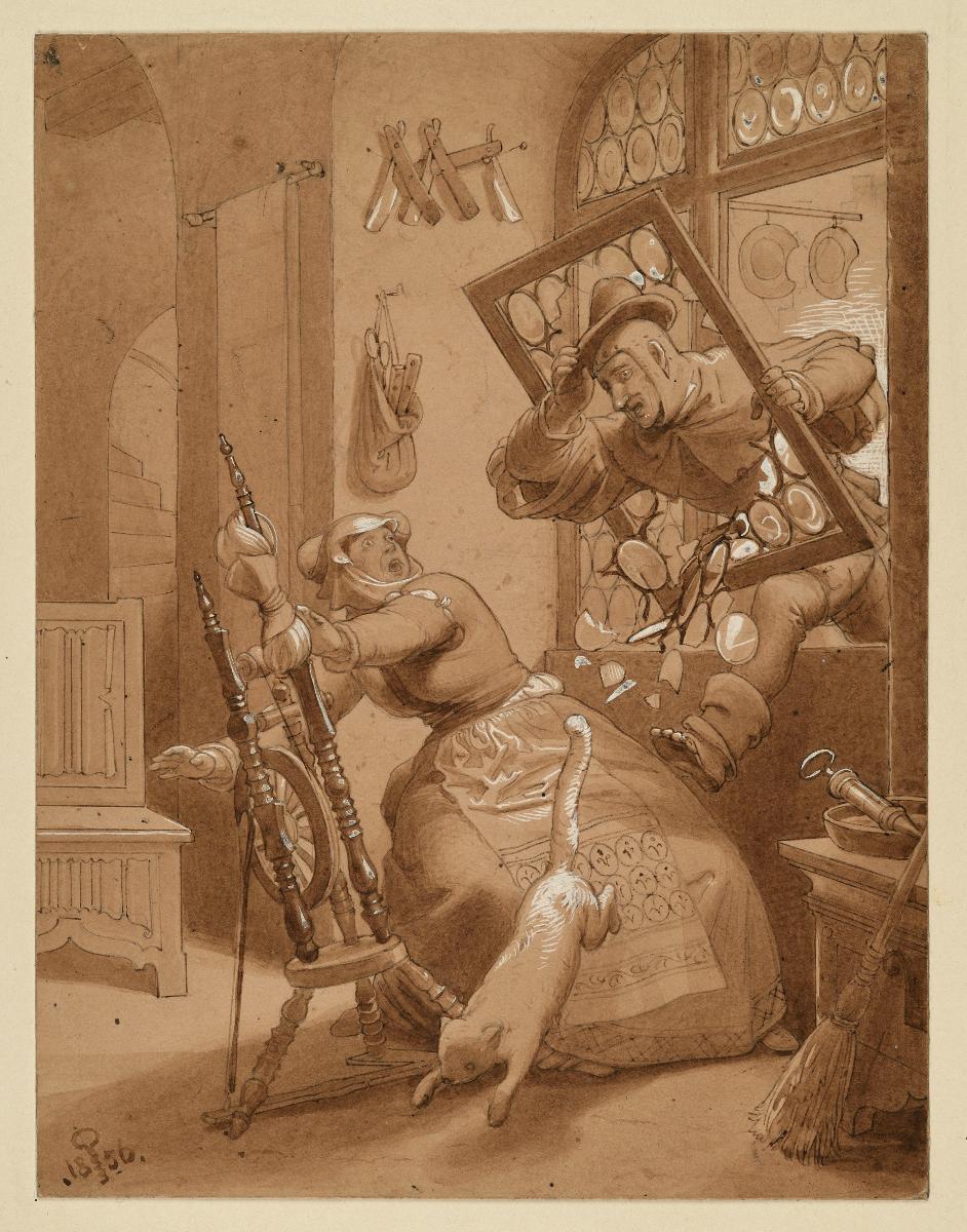 Wie Till Eulenspiegel sich zu Hamburg zu einem Barbier verdingte und dem Meister durch die Fenster in die Stube ging. zu: Die wunderbarlichen und seltsamen Historien von Till Eulenspiegel