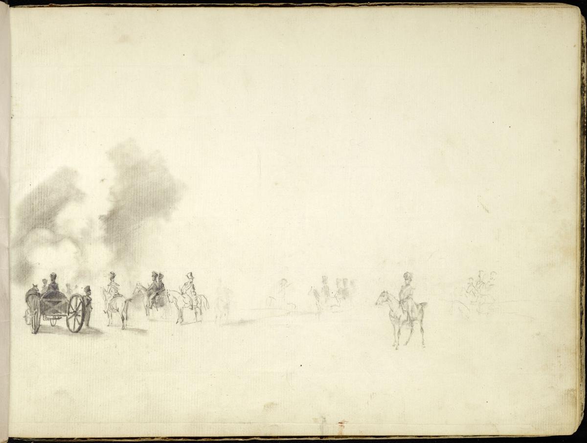 Berittene und Kutsche
