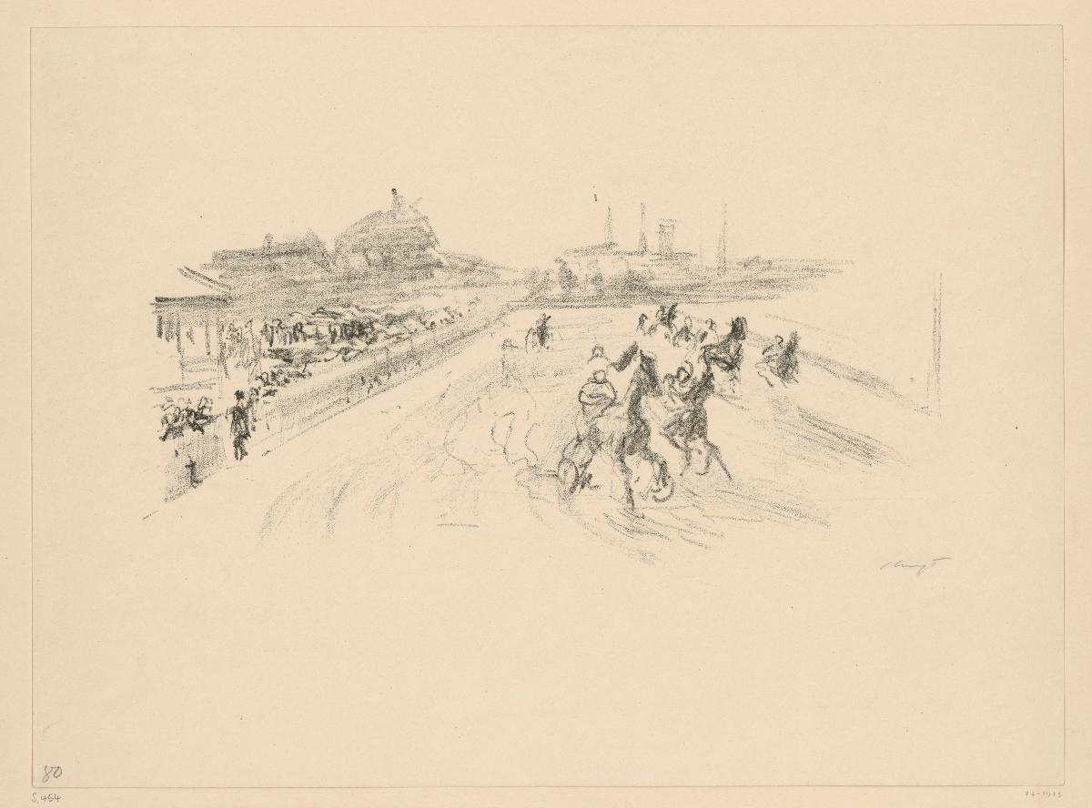 Rennbahn mit Traber (aus: Max Slevogt, Rennskizzen, Berlin 1911 im Verlag Bruno Cassirer)