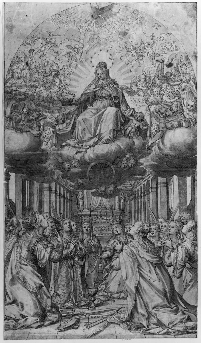 Maria in der Glorie, von Heiligen Frauen verehrt