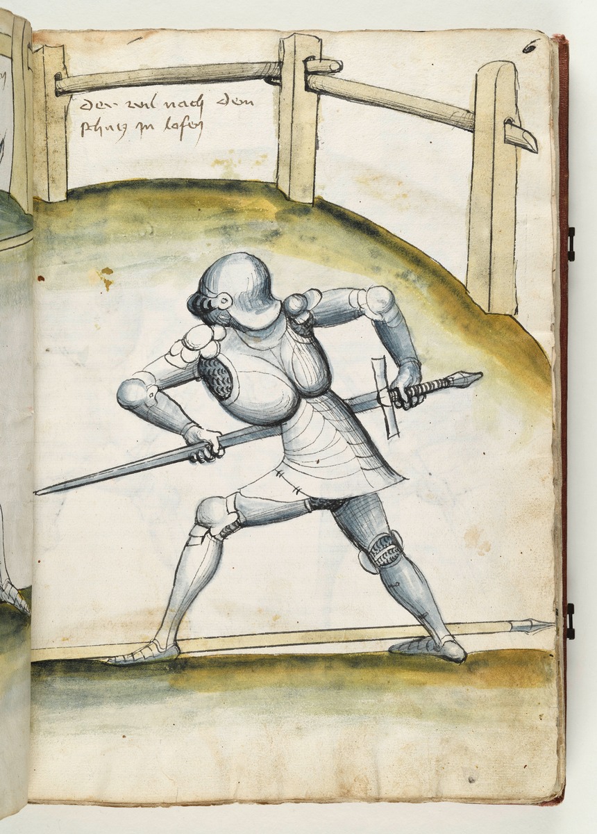 Der andere rennt ihn mit dem Schwert an. Fecht- und Ringerbuch der Brüder vom Stain (nach Talhoffer)