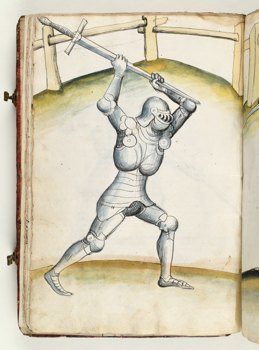 Schlag und Abwehr mit dem Schwert in beiden Händen. Fecht- und Ringerbuch der Brüder vom Stain (nach Talhoffer)