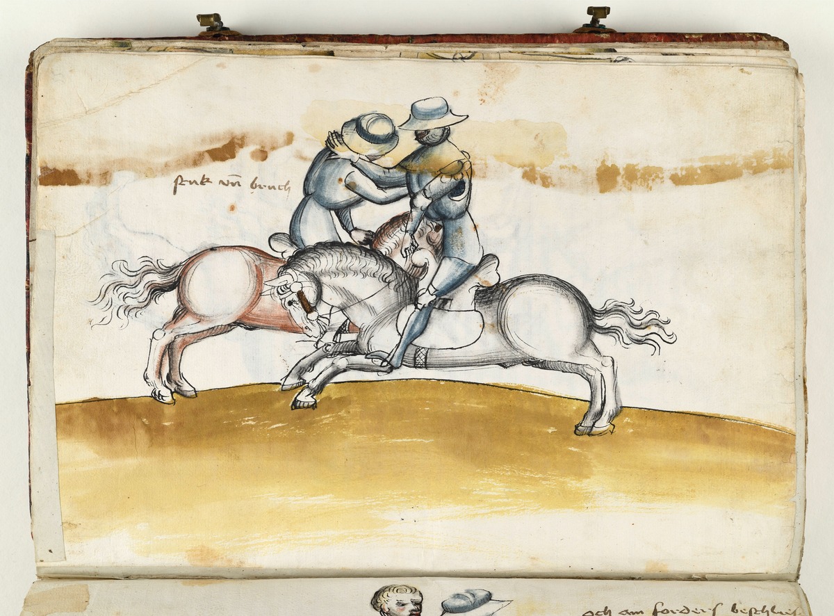 Ringkampf zu Pferd. Fecht- und Ringerbuch der Brüder vom Stain (nach Talhoffer)