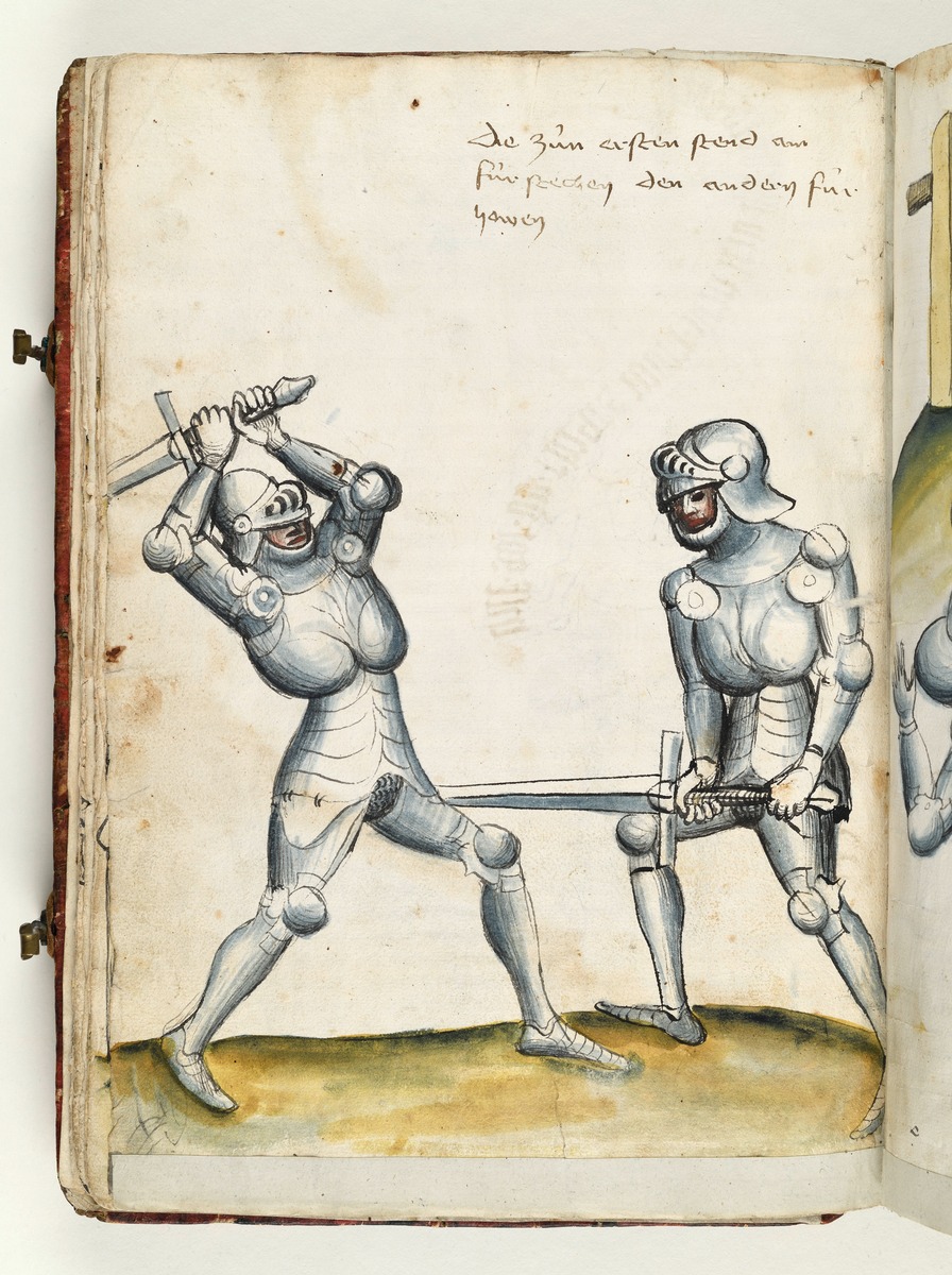 Die erste Stellung zum Stechen und zum Hauen mit dem Schwert. Fecht- und Ringerbuch der Brüder vom Stain (nach Talhoffer)