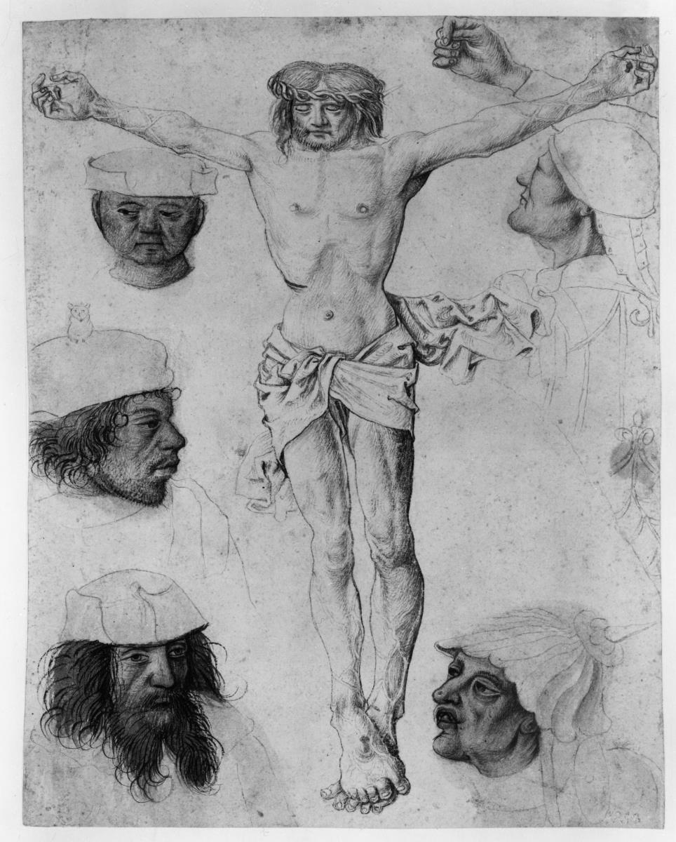 Der gekreuzigte Christus, Studienköpfe und Handstudie aus einer Kreuzigung