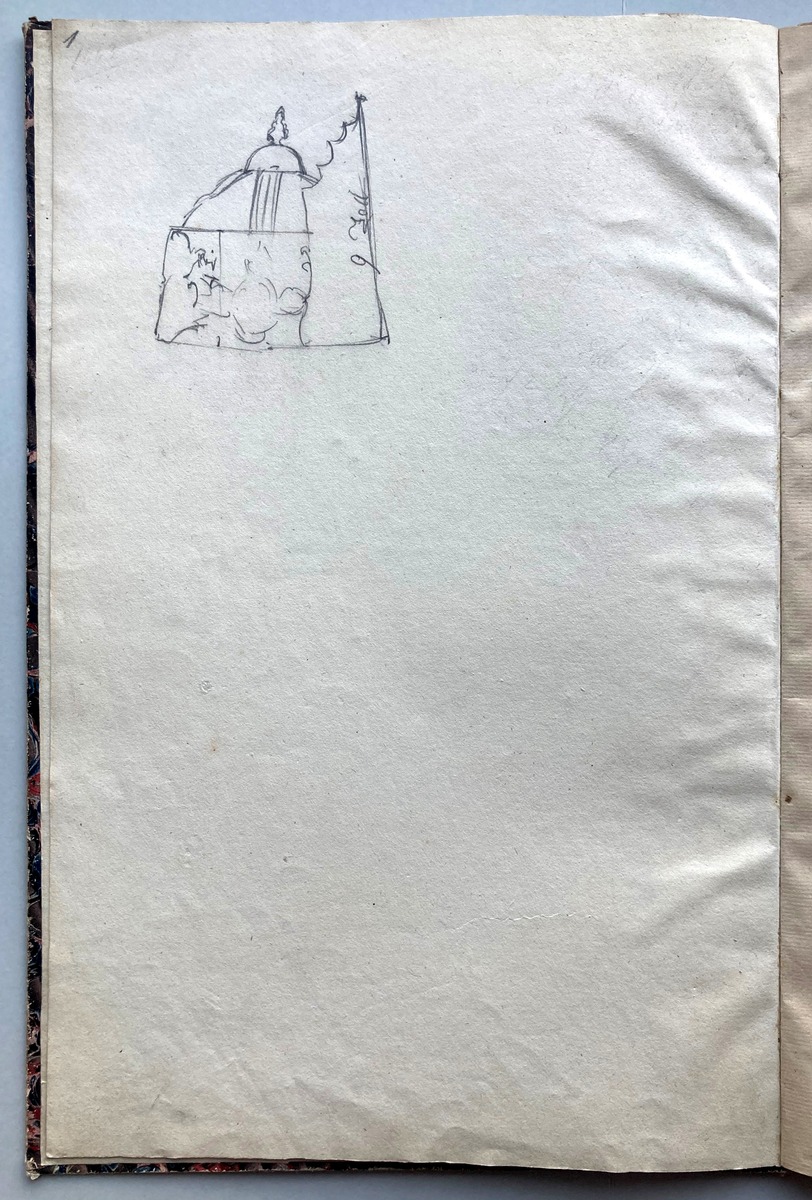 "Eigenhändige Zeichnungen aller Grenadier und Füsilier=Mützen, welche auf dem Montirungs-Depot aufbewahrt werden". 10 Blatt Zeichnungen in einem Buch gebunden