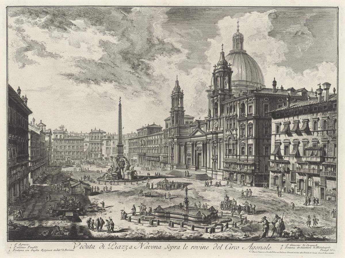 Ansicht der Piazza Navona auf den Ruinen des Domitiansstadions (aus: Vedute di Roma)