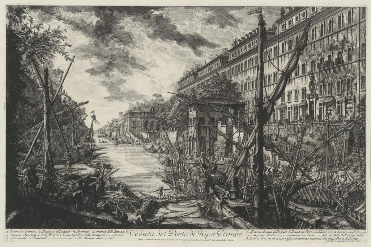 Ansicht des Hafens an der Ripa Grande (aus: Vedute di Roma)