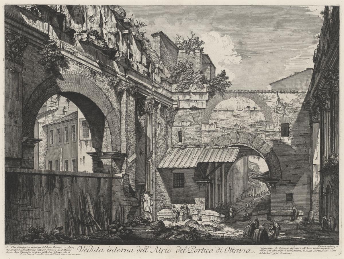 Innenansicht des Atriums des Porticus der Octavia (aus: Vedute di Roma)