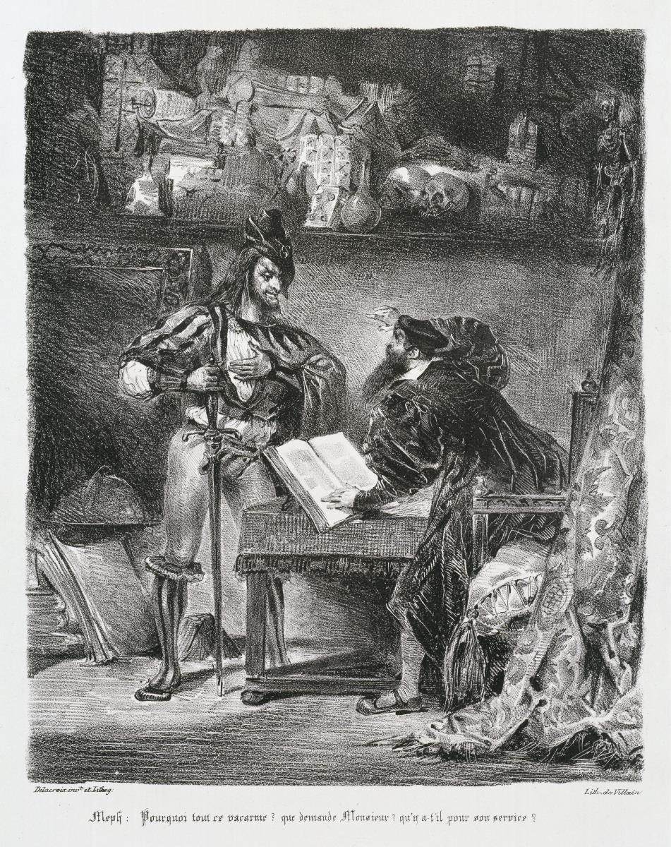 Mephisto bei Faust im Studierzimmer. Illustration zu Goethe: Faust