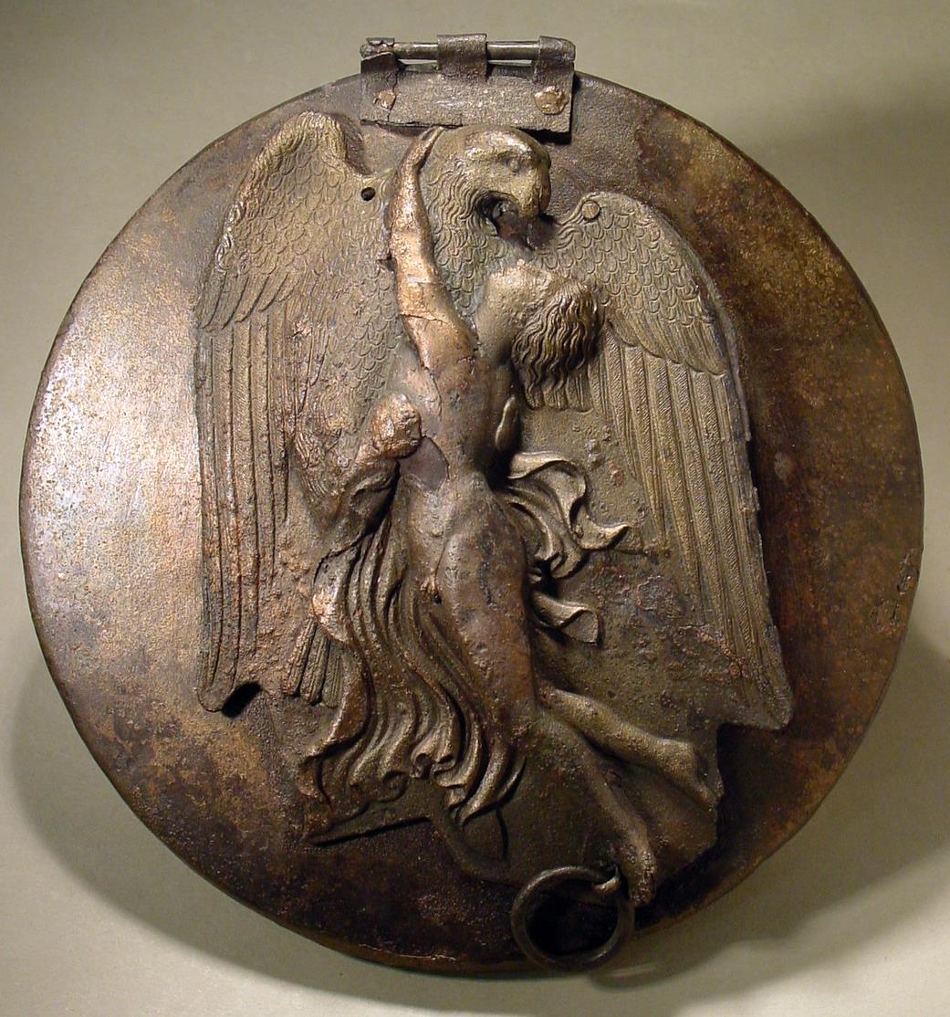 Griechischer Klappspiegel mit der Darstellung der Entführung des Ganymed durch Zeus in Gestalt eines Adlers