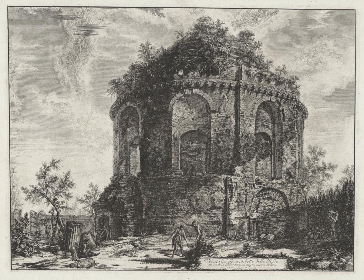 Ansicht des Tempio della Tosse in der Nähe von Tivoli (aus: Vedute di Roma)