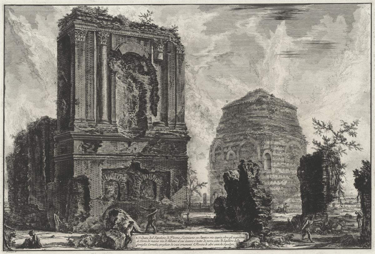 Ansicht des Grabmahls des Piso Licinianus (aus: Vedute di Roma)
