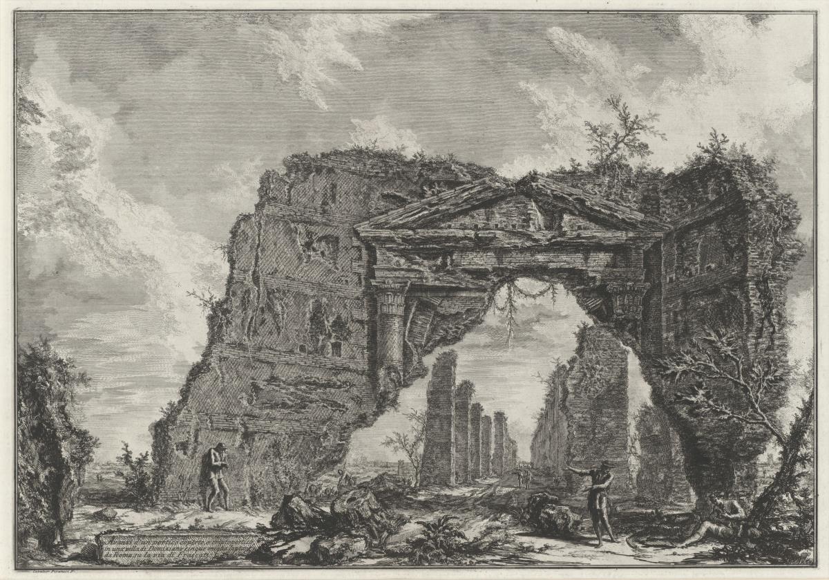 Überreste eines Portikus oder Kryptoportikus in einer Villa des Domitian (aus: Vedute di Roma)