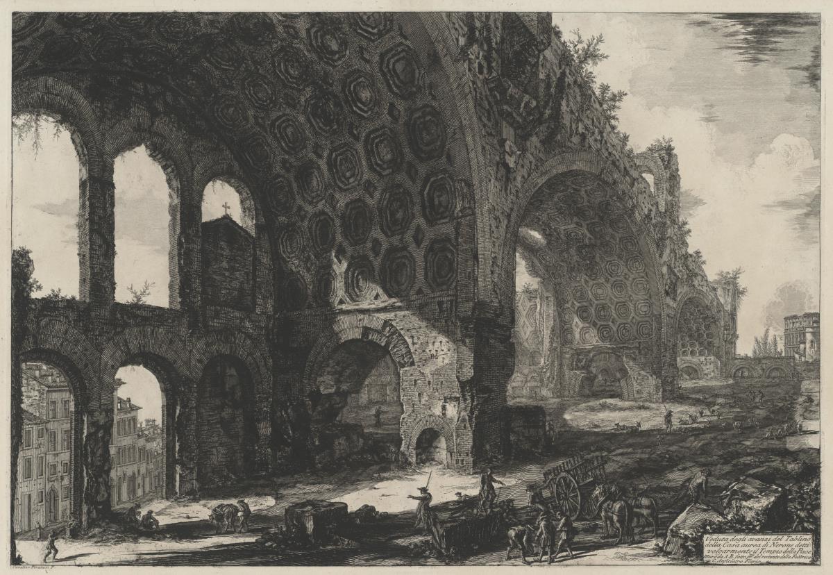 Ansicht der Überreste des Speisesaals der Domus Aurea des Nero, gewöhnlich Tempio della Pace (aus: Vedute di Roma)