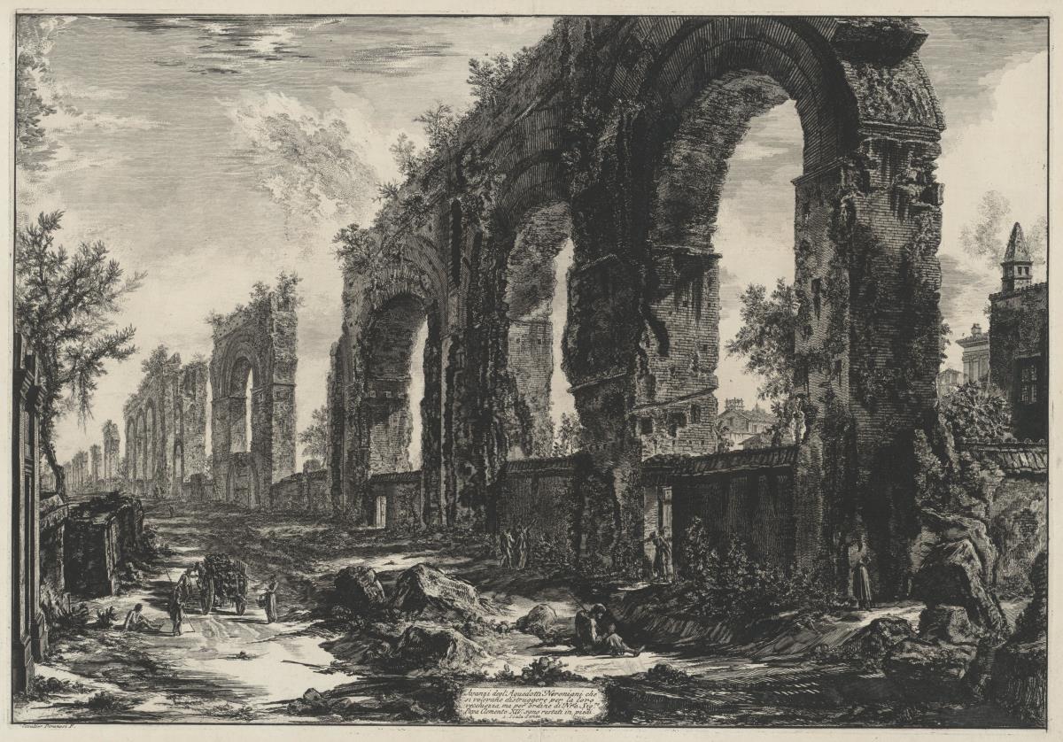 Überreste der neronischen Aquädukte (aus: Vedute di Roma)