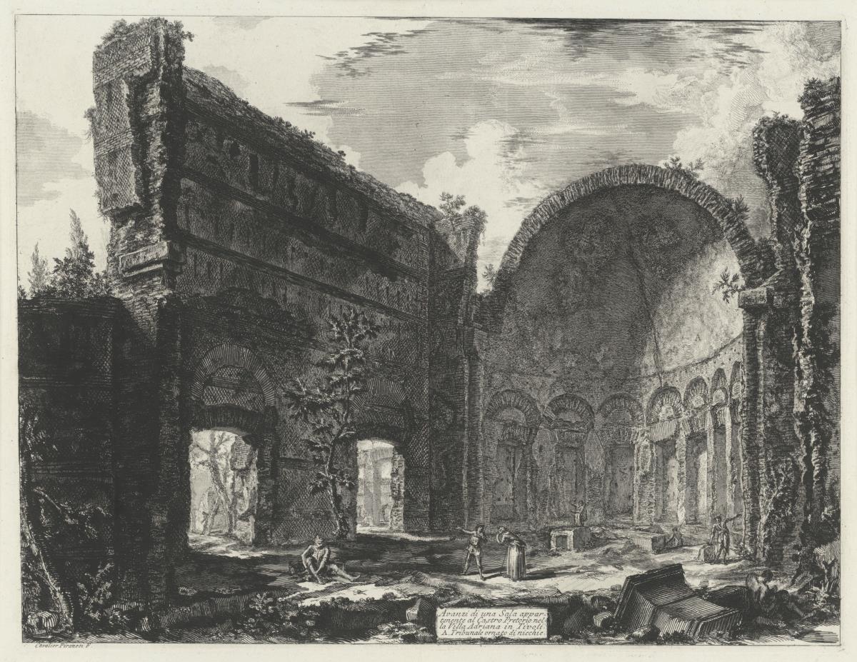 Überreste eines Saales des Castro Pretorio in der Villa Hadrians in Tivoli (aus: Vedute di Roma)