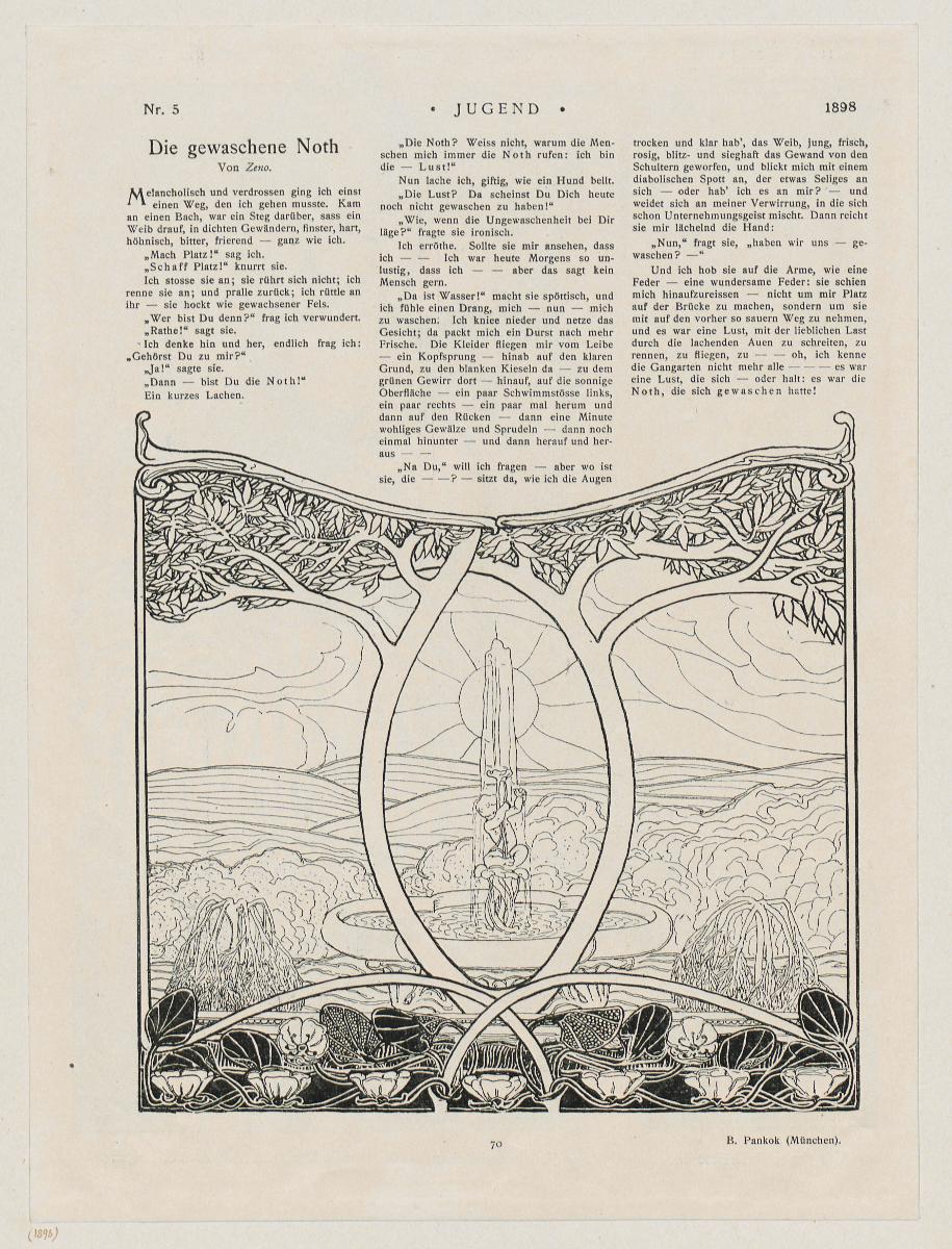 Zeno, Die gewaschene Noth (Text mit Illustration aus: Jugend 1898, Nr. 5, Seite 70)