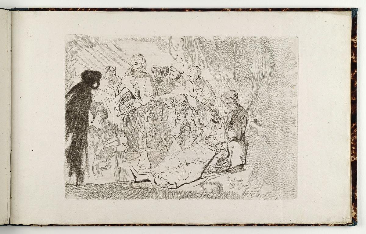 Gruppe um eine sterbende Frau. in: Recueil de differents sujets d’étude gravé d’après les dessins de Rembrandt par D. Laurentz
