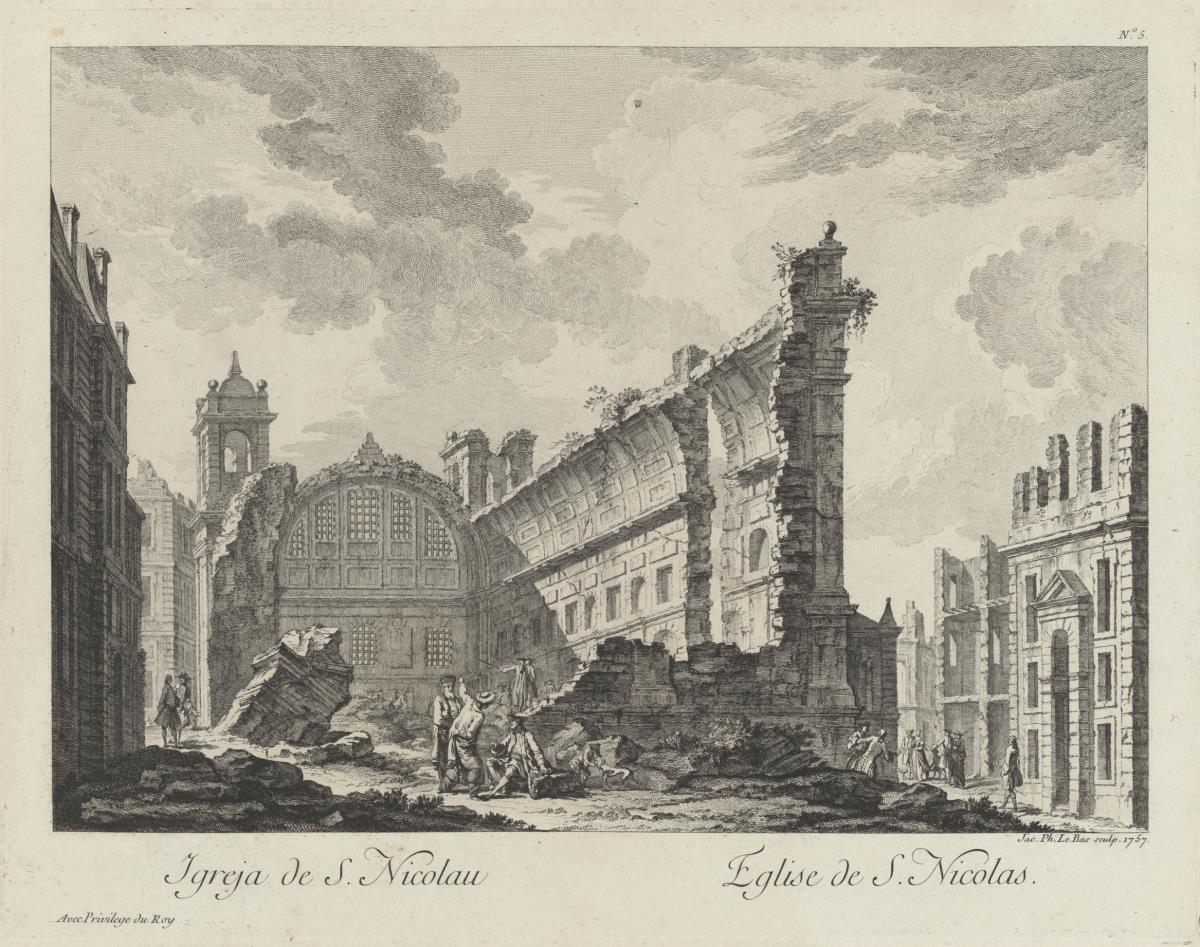 Die Kirche von San Nicolas. Nr. 5 (aus: Sammlung der schönsten Ruinen von Lissabon, verursacht durch das Erdbeben und das Feuer des ersten November 1755)