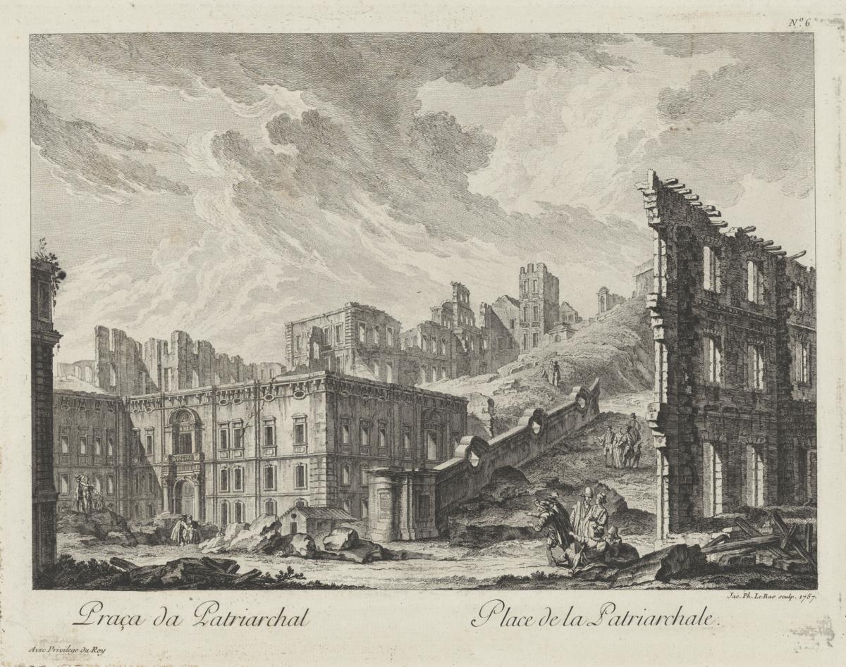 Die Place de la Patriarchale. Nr. 6 (aus: Sammlung der schönsten Ruinen von Lissabon, verursacht durch das Erdbeben und das Feuer des ersten November 1755)