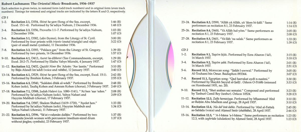 Robert Lachmann: The Oriental Music Broadcasts, 1936-1937. CD 1