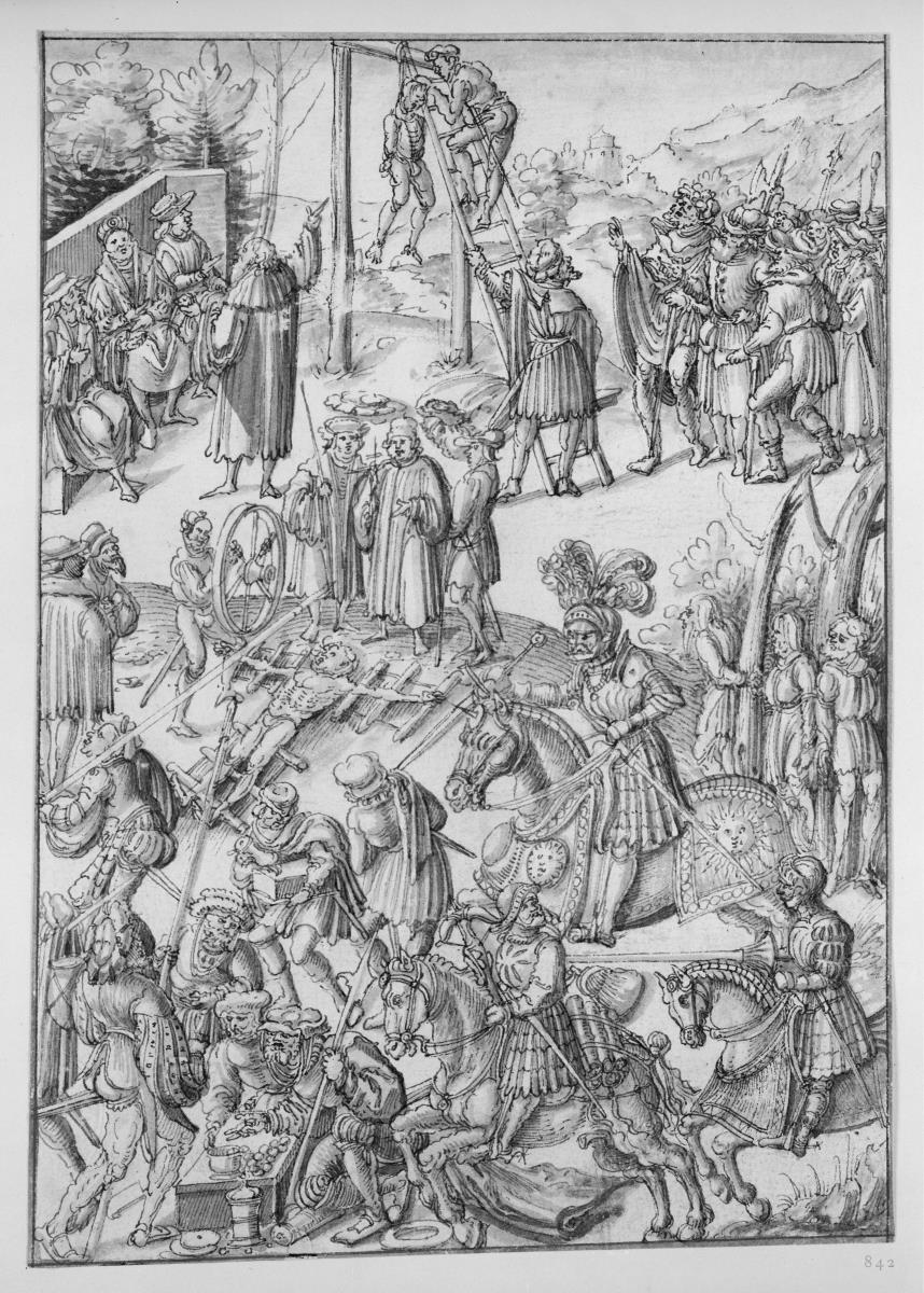 Sechs Blatt mit allegorischen Darstellungen der Todsünden. Der Raub