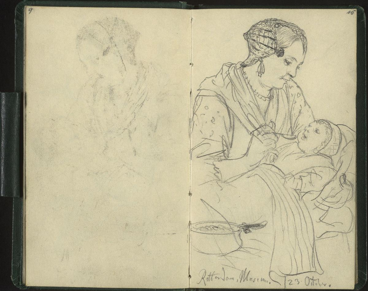 Frau ein Kleinkind fütternd, im Museum in Rotterdam