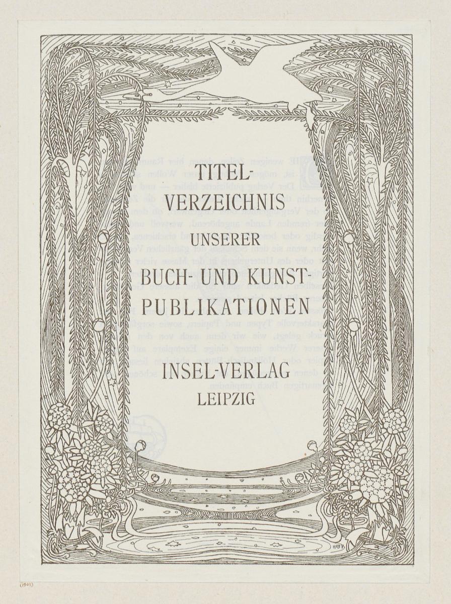 Titelverzeichnis der Buch- und Kunstpublikationen des Insel-Verlages Leipzig