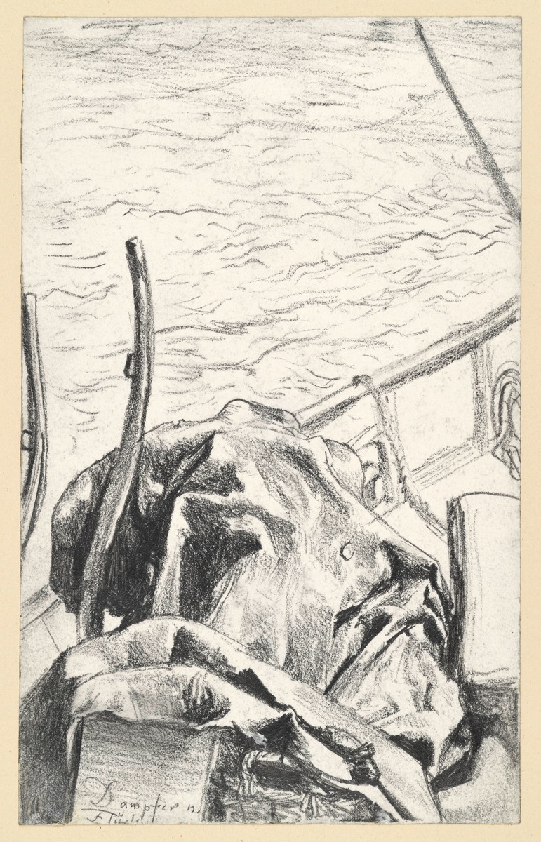 Kleider und Gepäck auf dem Dampfschiff nach Flüelen am Vierwaldstätter See