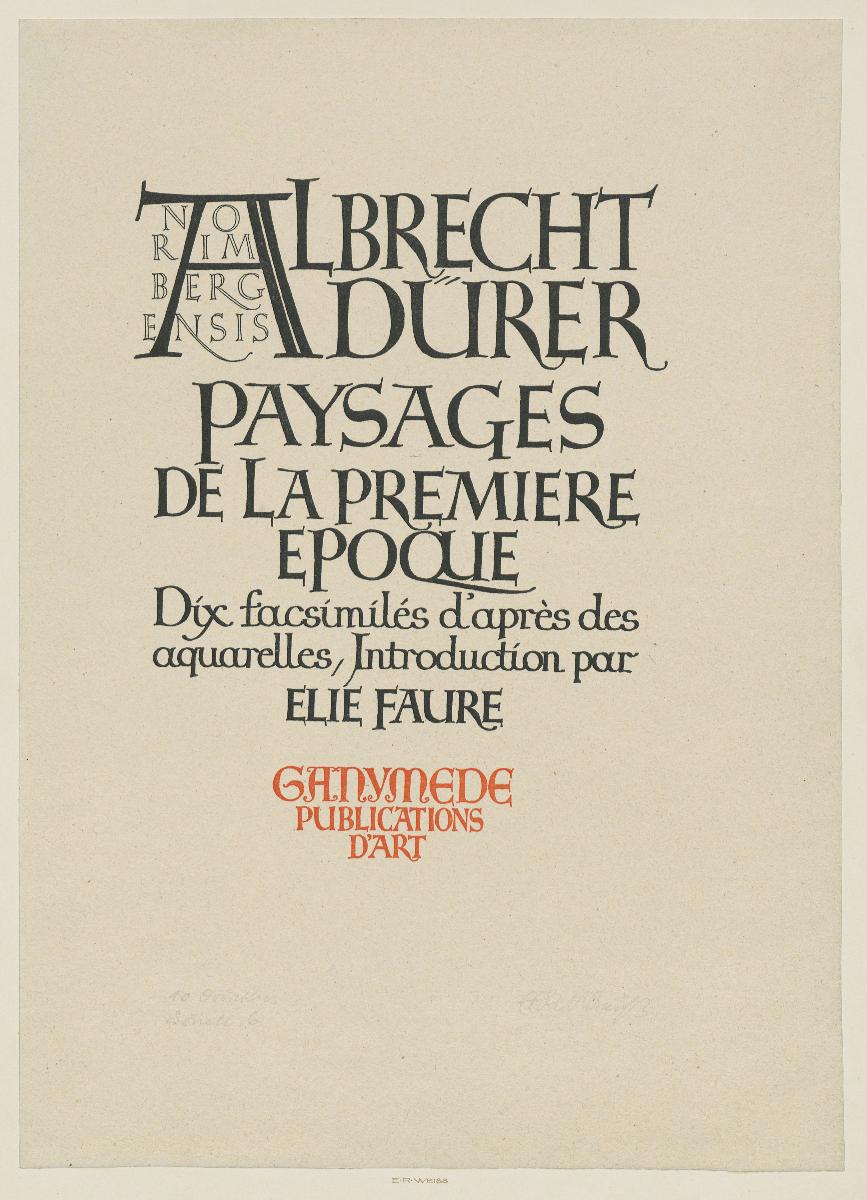 Probedruck zu dem Titelblatt von Albrecht Dürer, Paysages De la Premiere Epoque