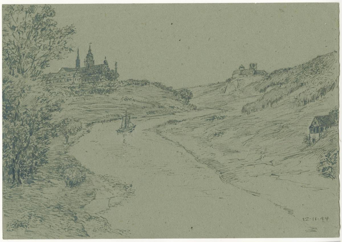 Flusstal mit Abtei und Burg, Bl. 19