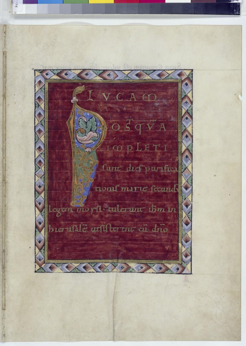 Evangelistar Heinrichs IV. (?), Zierseite zu Lukas 2,22 mit Initiale P