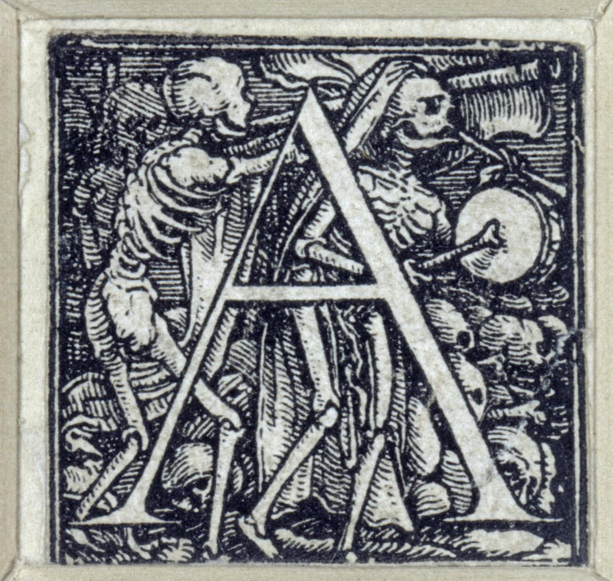 Initiale zu einem lateinischen Majuskel-Alphabet (sog. "Todesalphabet"): A