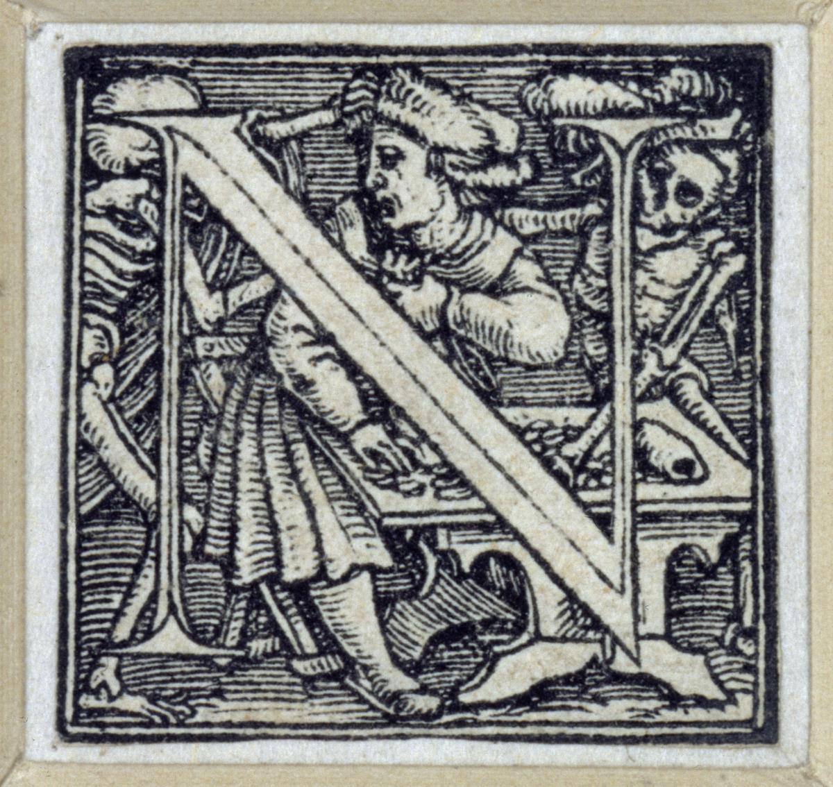 Initiale zu einem lateinischen Majuskel-Alphabet (sog. "Todesalphabet"): N