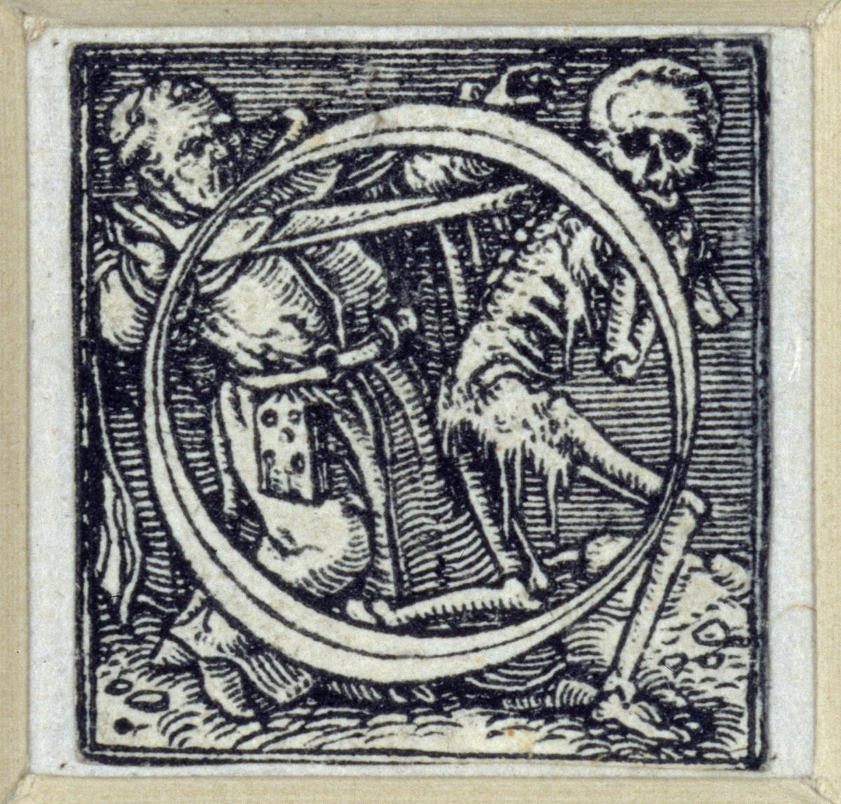 Initiale zu einem lateinischen Majuskel-Alphabet (sog. "Todesalphabet"): O