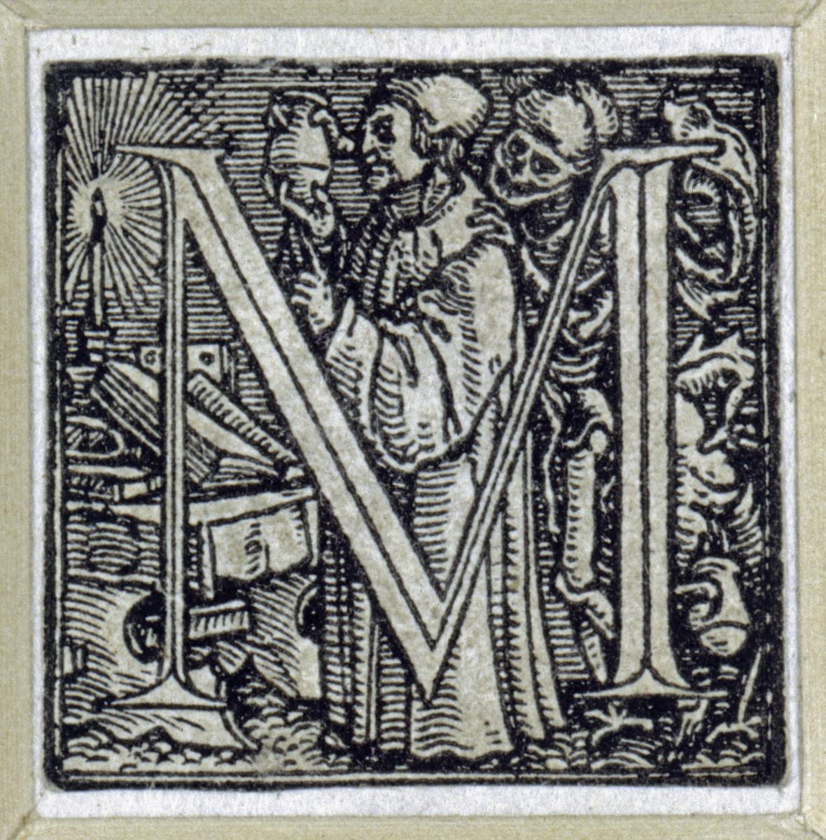 Initiale zu einem lateinischen Majuskel-Alphabet (sog. "Todesalphabet"): M