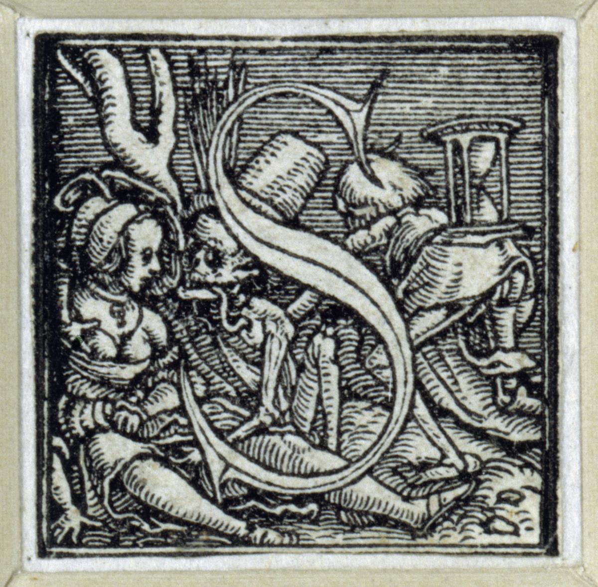 Initiale zu einem lateinischen Majuskel-Alphabet (sog. "Todesalphabet"): S