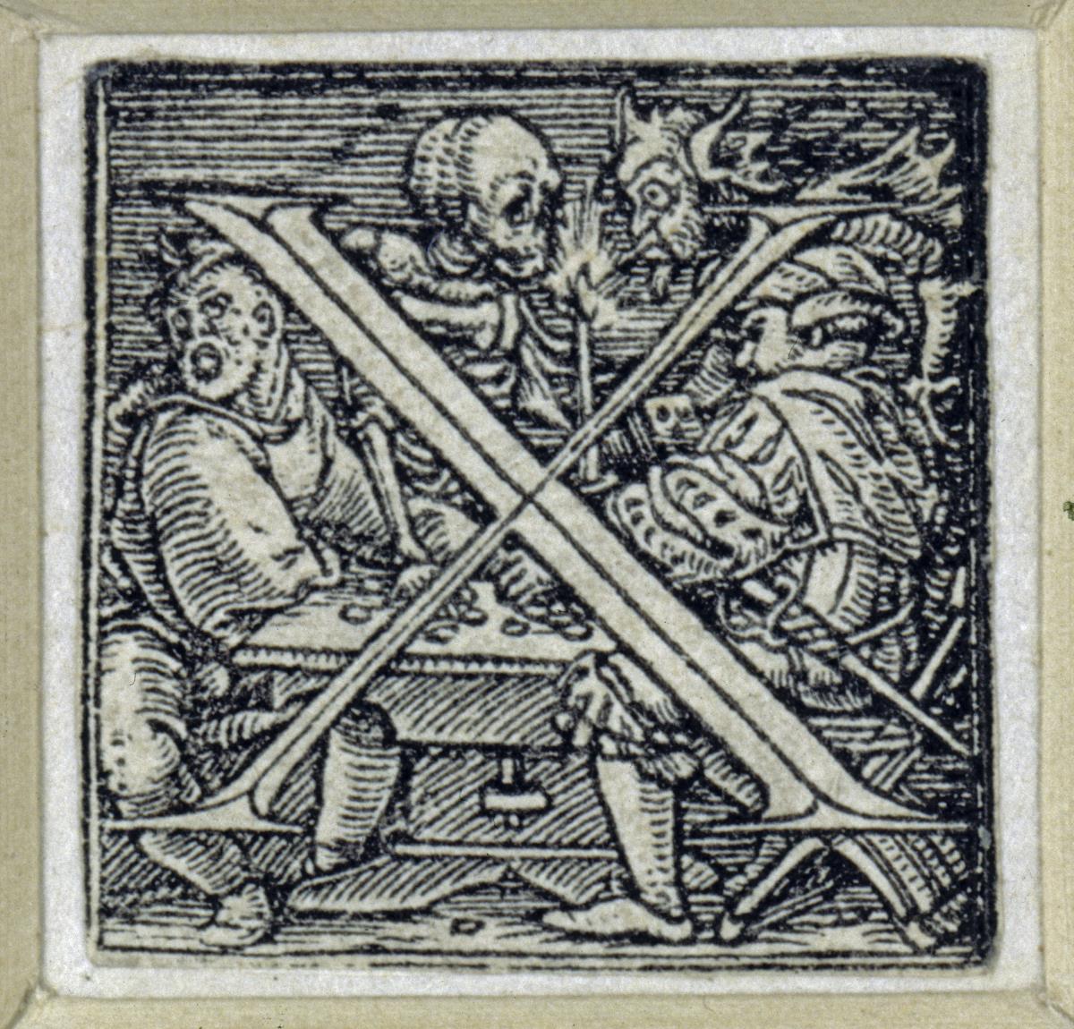 Initiale zu einem lateinischen Majuskel-Alphabet (sog. "Todesalphabet"): X