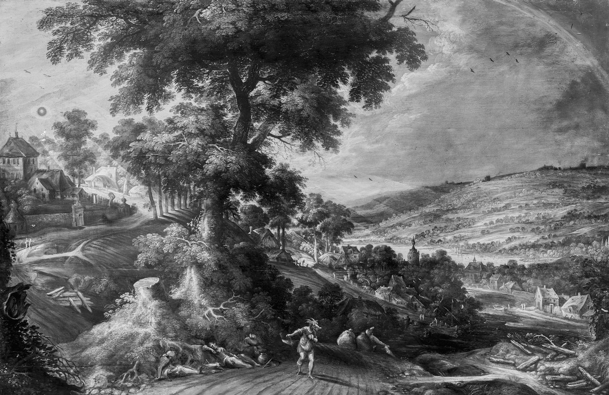 Landschaft mit dem Teufel, der Unkraut sät