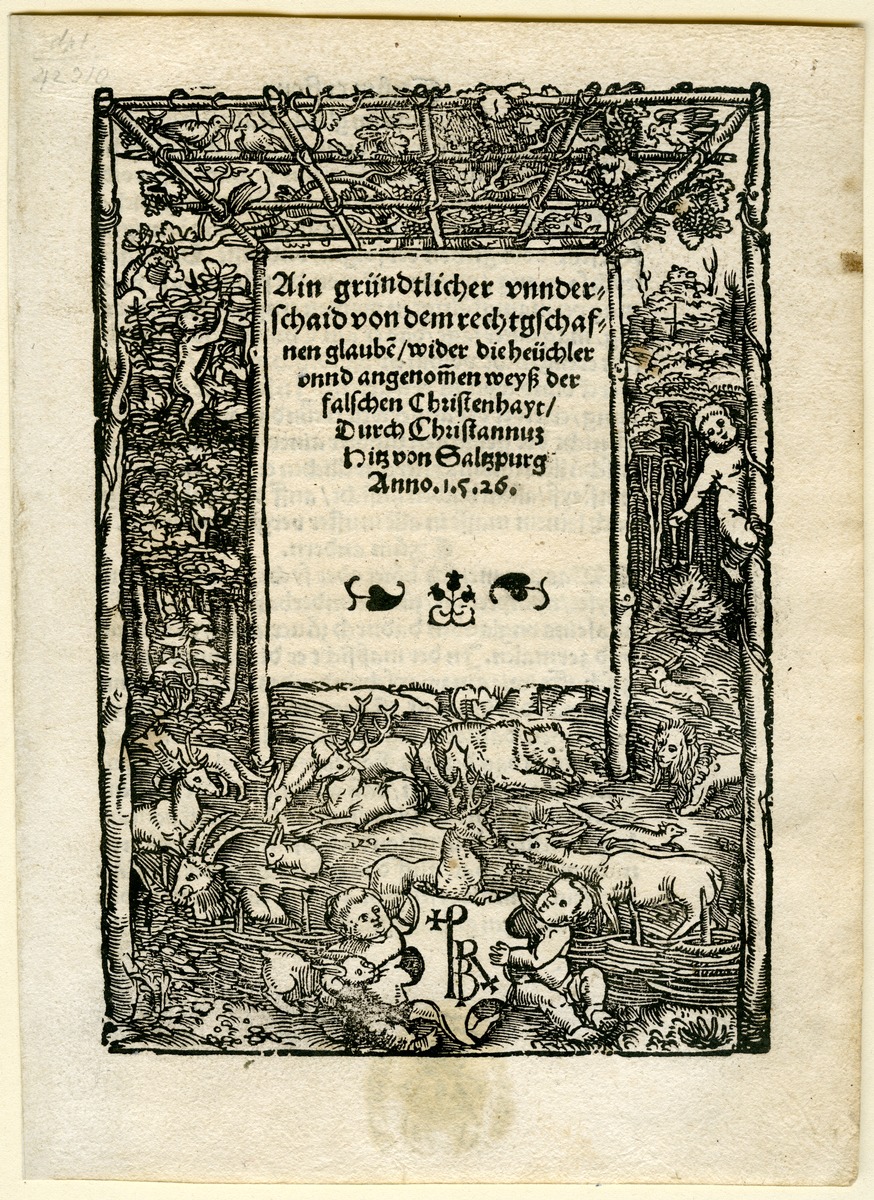 Titeleinfassung mit Wald, Tieren und Putten
