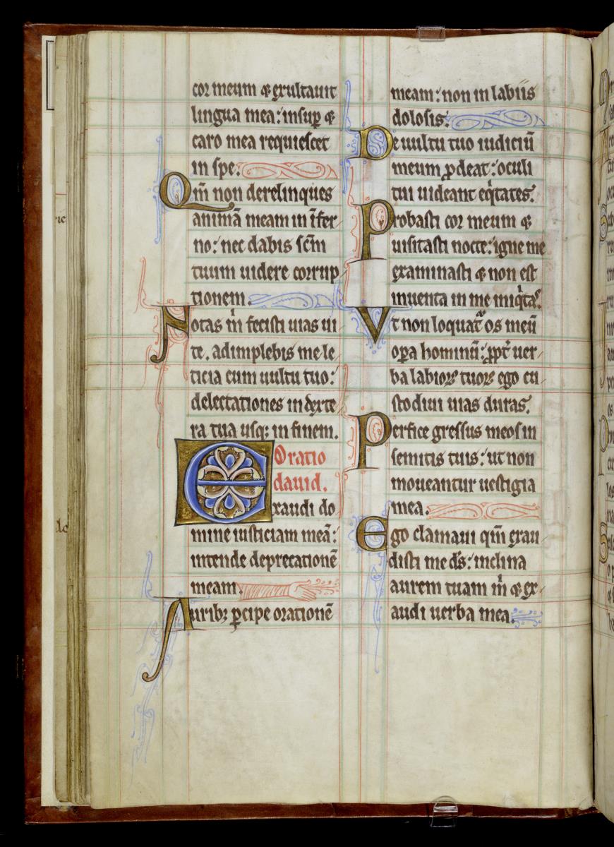 Textseite mit Initialen und Illustration in Korm eines Kreuzblattes