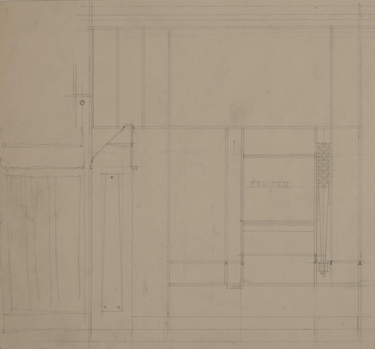 Darmstadt, Wohnhaus Olbrich, Erdgeschoss, Studio, Aufriss der Nordwand