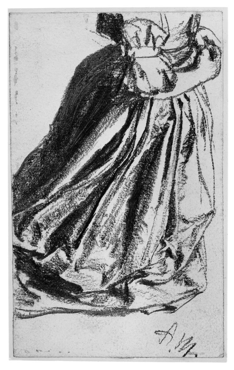 Heinrich von Kleist, Der zerbrochene Krug: Kostüm- und Armstudie einer weiblichen Figur im Schreiten nach rechts