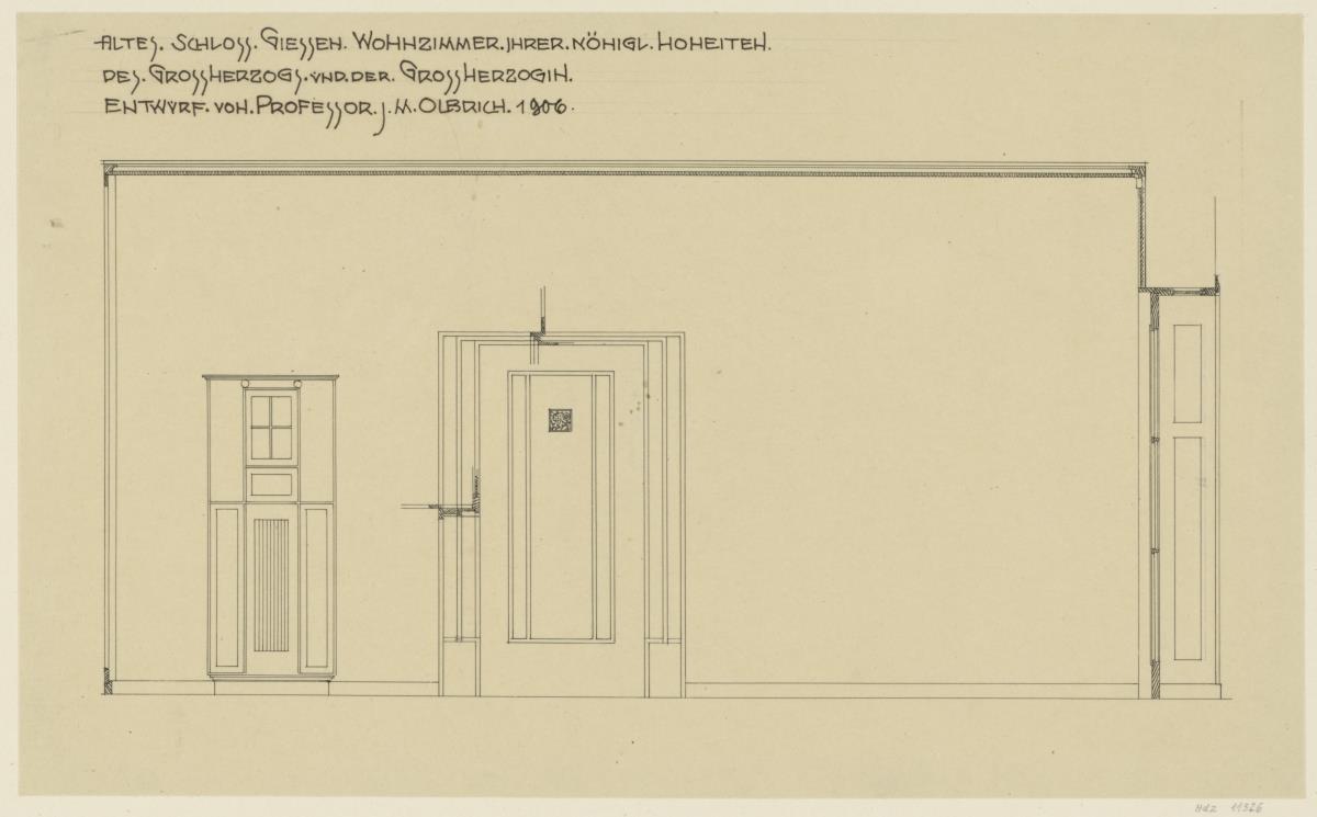 Giessen, Grossherzogliche Wohnung im Alten Schloss   Wohnzimmer, Aufriss der Ostwand