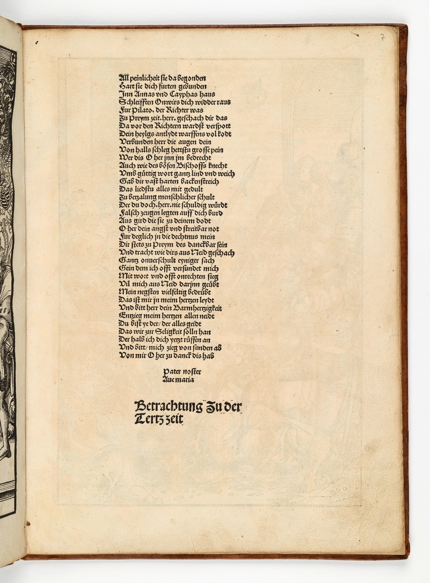 Text "Betrachtung zu der Tertz zeit", aus: "Der Passion unsers herren Ihesu Christi mit vil schonen Betrachtungen," o. O. o. J.