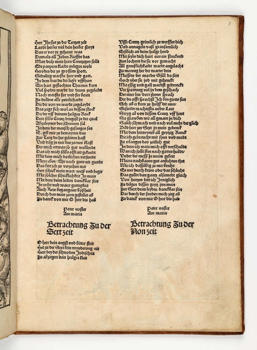Text "Betrachtung zu der Sext zeit und zu der Non zeit", aus: "Der Passion unsers herren Ihesu Christi mit vil schonen Betrachtungen," o. O. o. J.