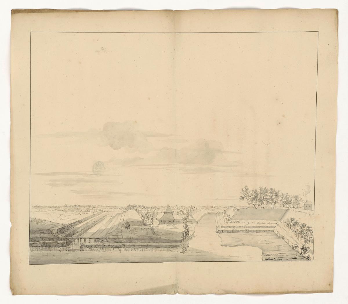 Ansicht der Stadt Wesel, Stadtbefestigung mit vorgelagertem Wall und Befestigungsanlage