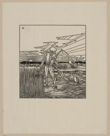 Tod als Sensenmann. Illustration für: Heinrich Boos. Geschichte der rheinischen Städtekultur von ihren Anfängen bis zur Gegenwart mit besonderer Berücksichtigung der Stadt Worms. Berlin: Stargardt 1897